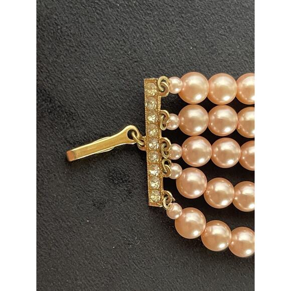 Pink Pearl Necklace Multi Strand Choker Statement Faux - Picture 11 of 16